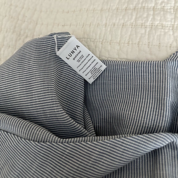 NEW Lunya Resort Linen Silk Romper White Loungewear Sleepwear Size XS Pinstripe - Picture 5 of 6